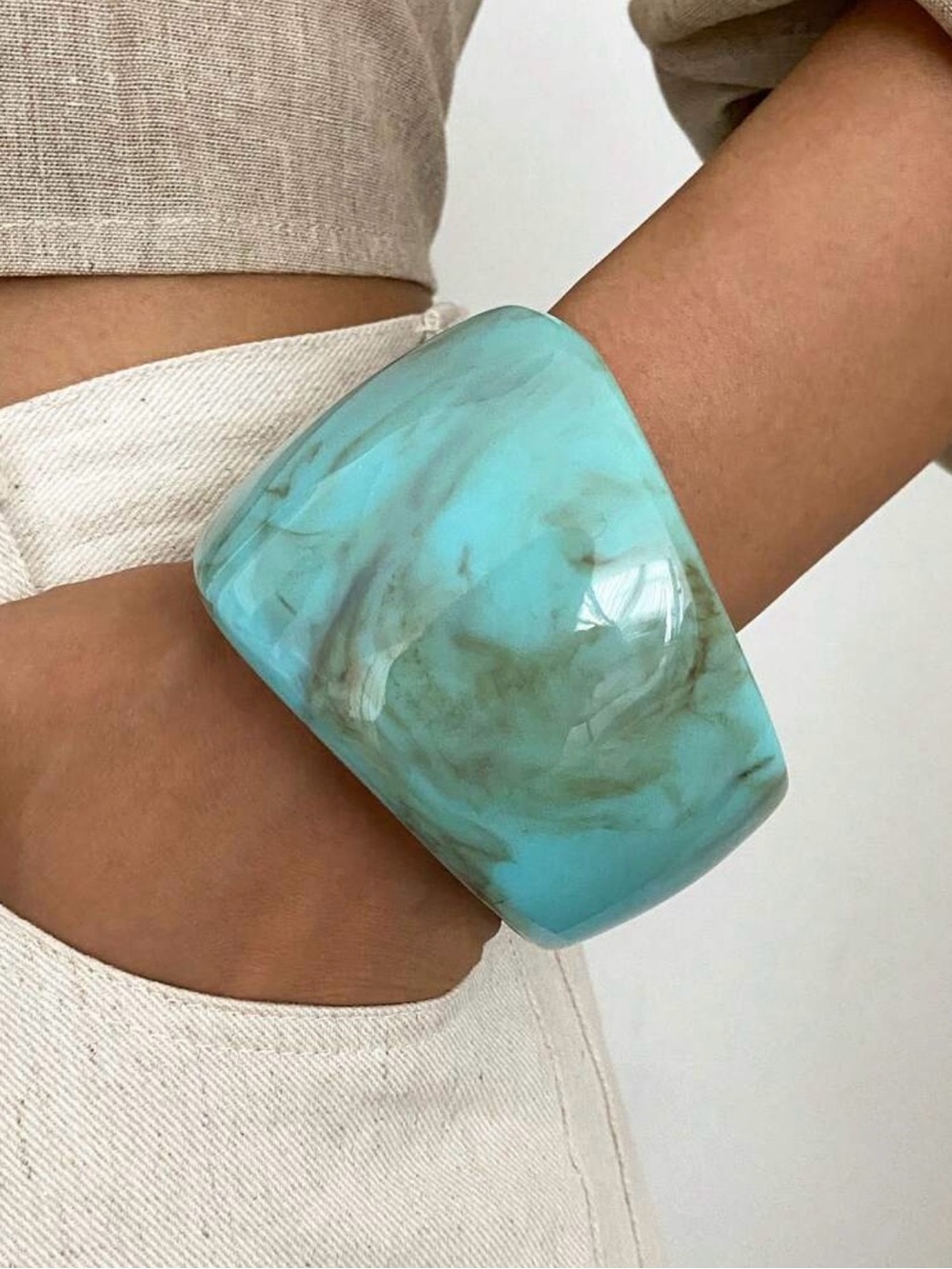 Turquoise Resin Statement Cuff Bracelet - Women Accessories